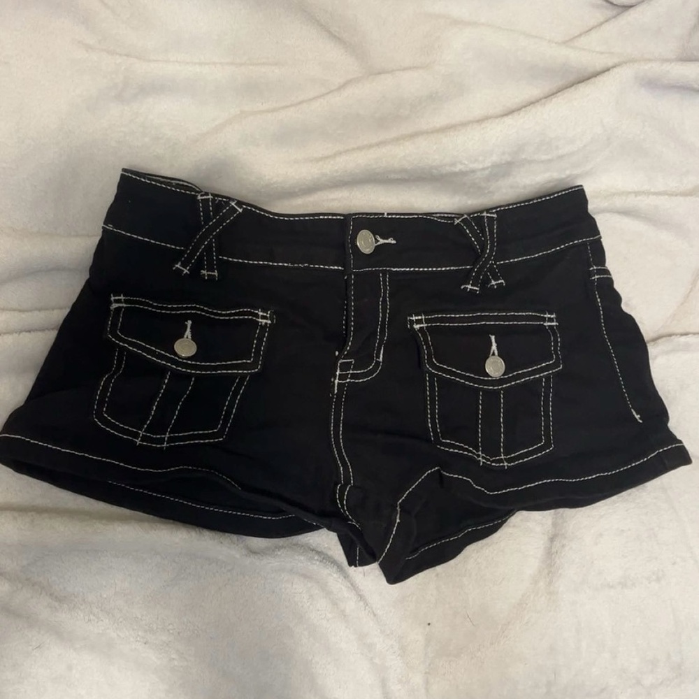 Black Denim Shorts with White Contrast Stitching